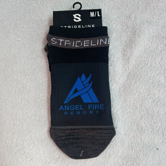 Strideline Angel Fire Resort Black Premium Low Socks M/L Black/Blue New $20 - Picture 1 of 2